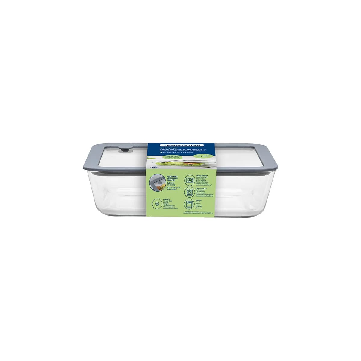 Recipiente Vianda Hermetico Tramontina Vittra Vidrio 1400 Ml — imagen 2 de 5