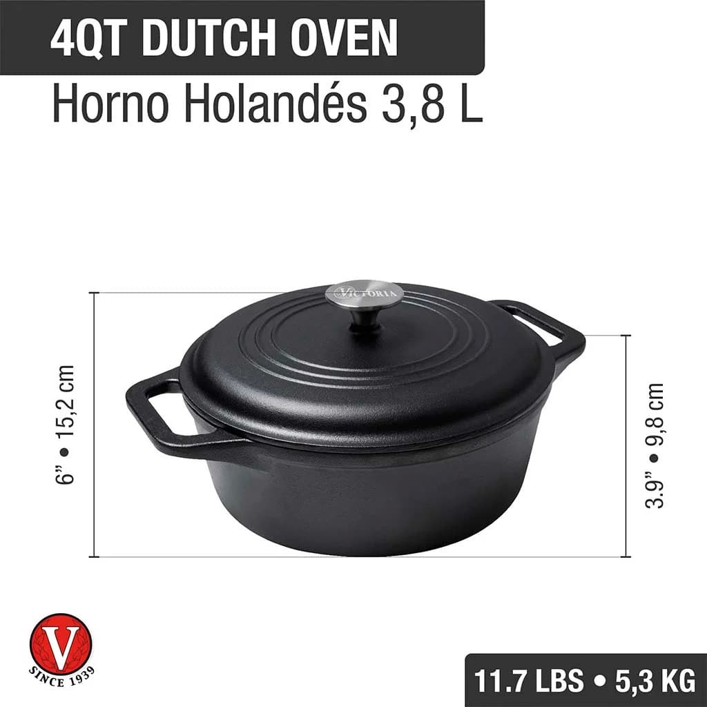Cacerola De Hierro Curado 24 Cm Con Asas 4 Litros Victoria — imagen 3 de 4