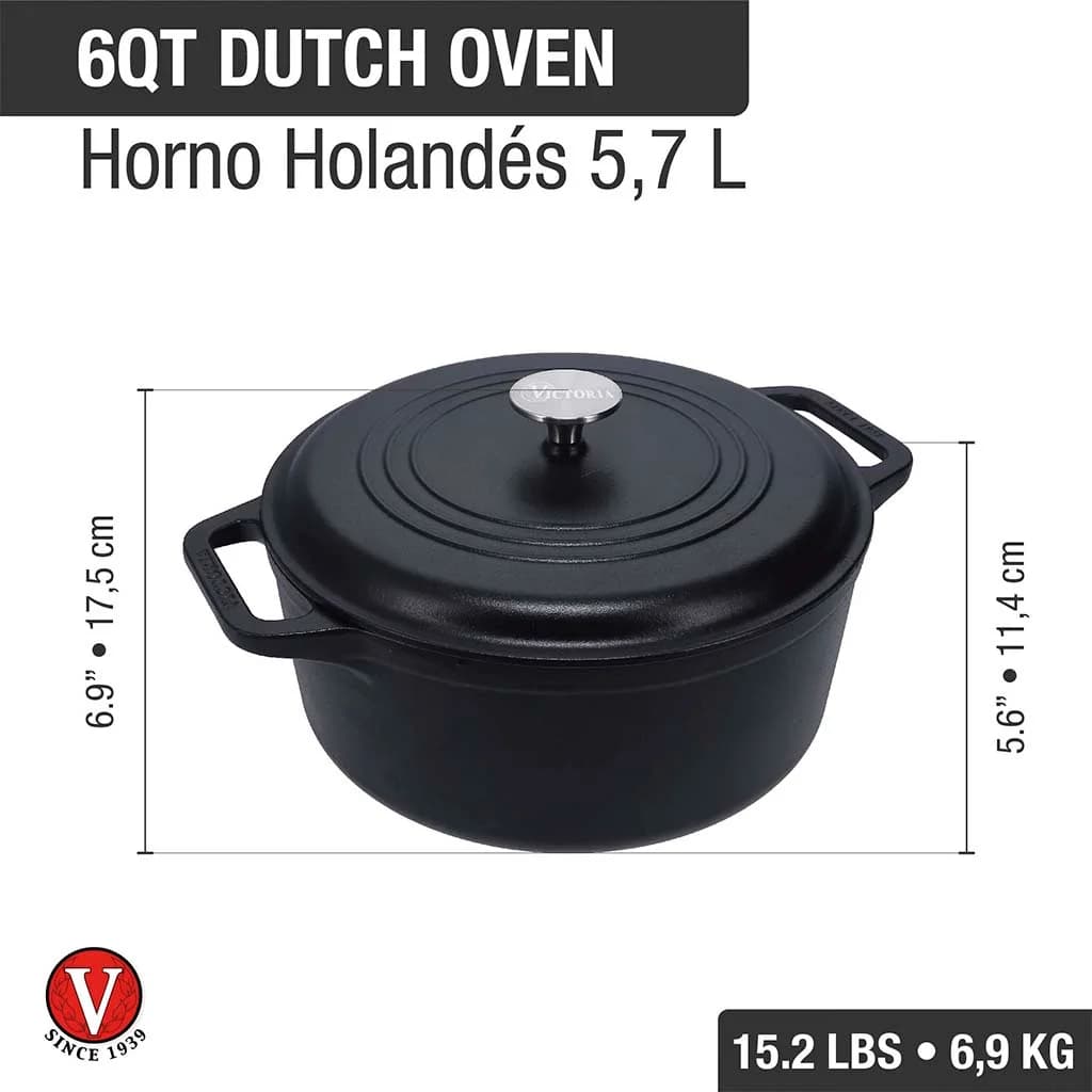Cacerola De Hierro Curado 26 Cm Con Asas 6 Litros Victoria — imagen 3 de 3