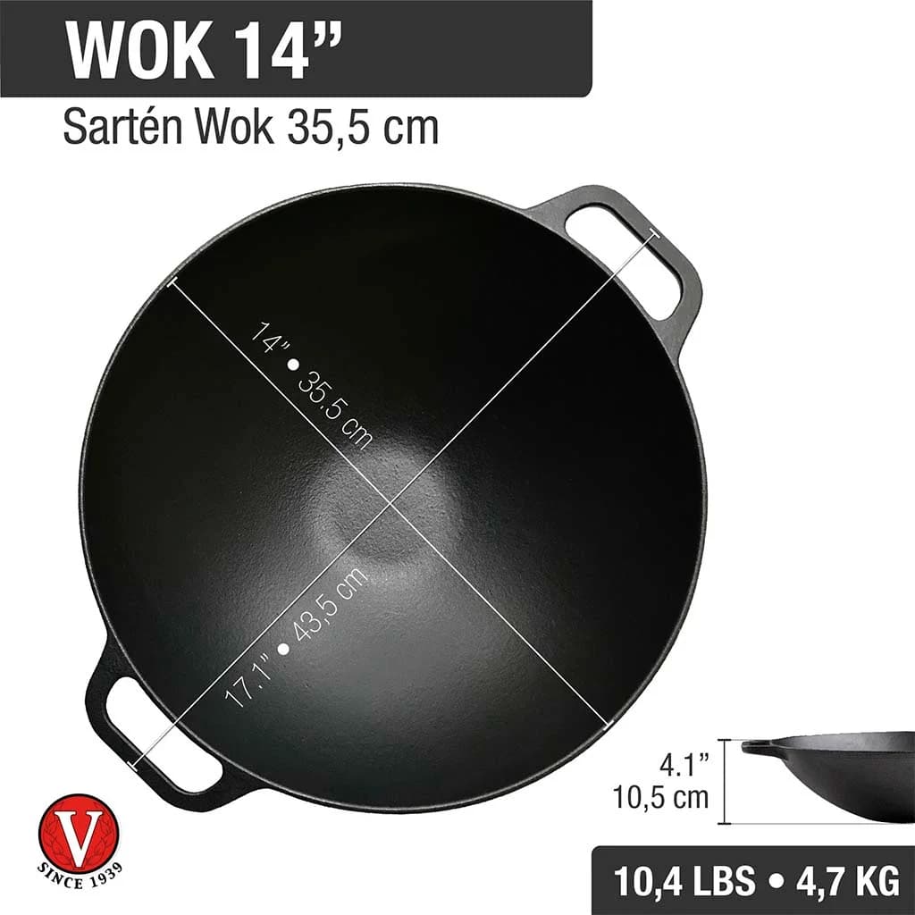 Wok De Hierro Curado 36 Cm Victoria Con Asas 5.8 Litros — imagen 3 de 4