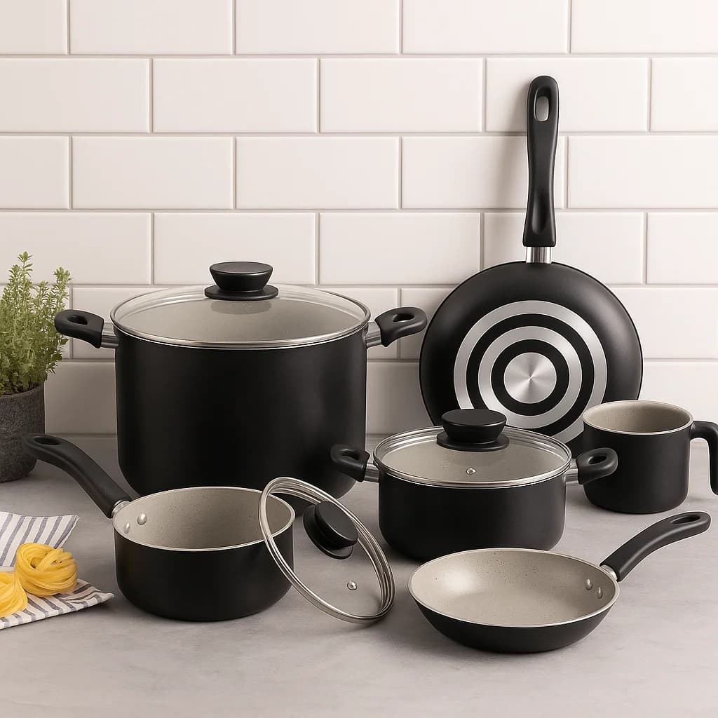 Juego Batería De Cocina Tramontina Antiadherente 9 Pz Linz - NEGRO — imagen 2 de 4