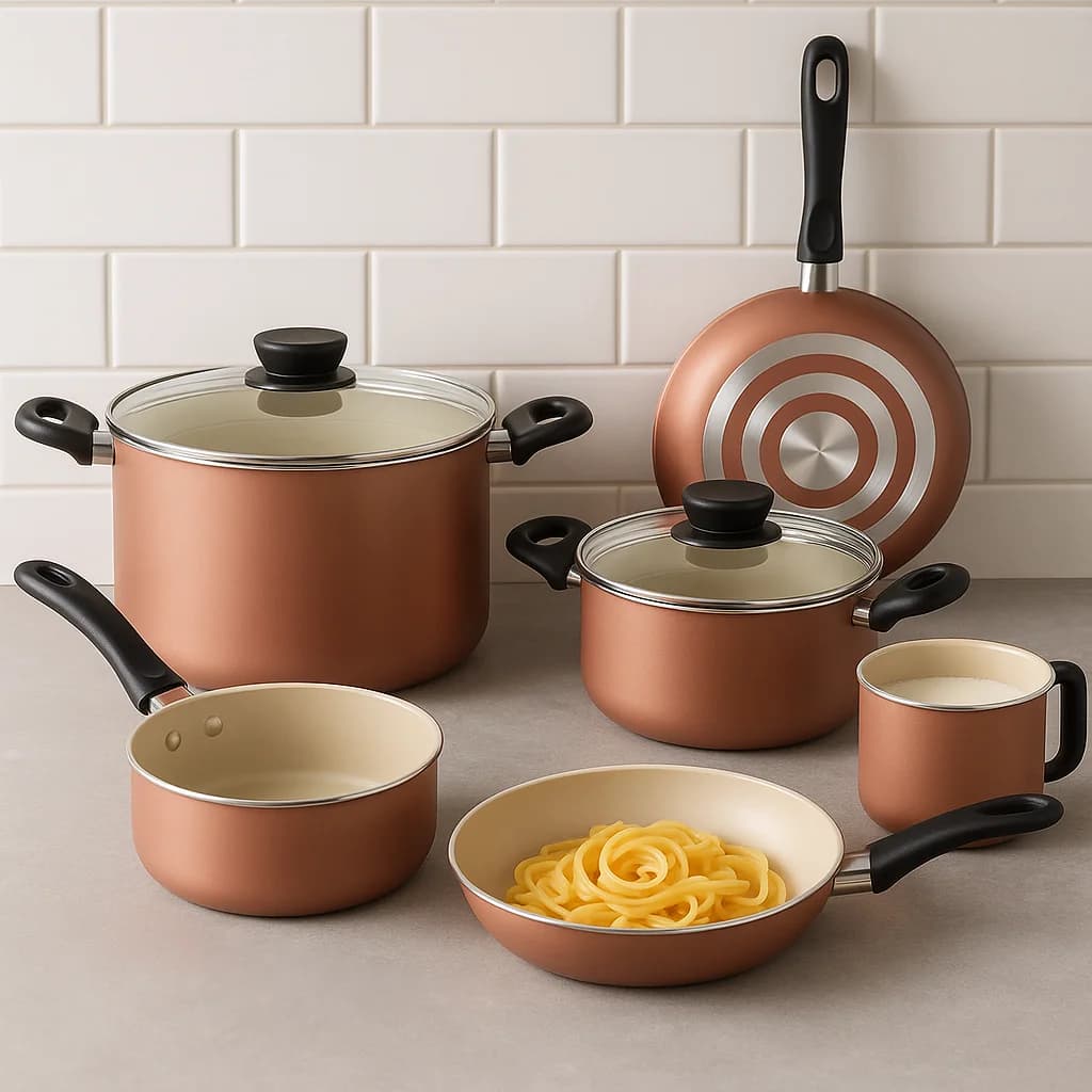 Juego Batería De Cocina Tramontina Antiadherente 9 Pz Linz - ROSA — imagen 2 de 3