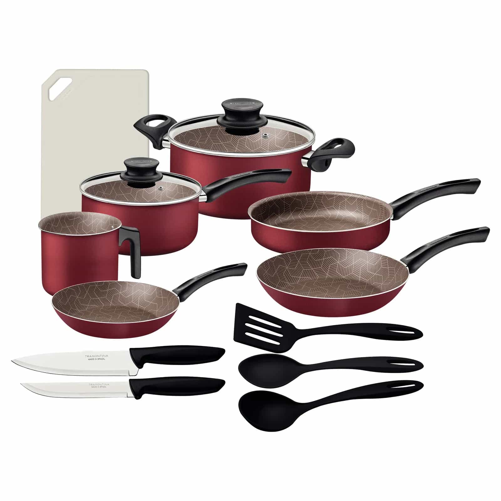 Juego De Ollas Tramontina Bateria Paris Teflon Antia 14 Pz Rojo