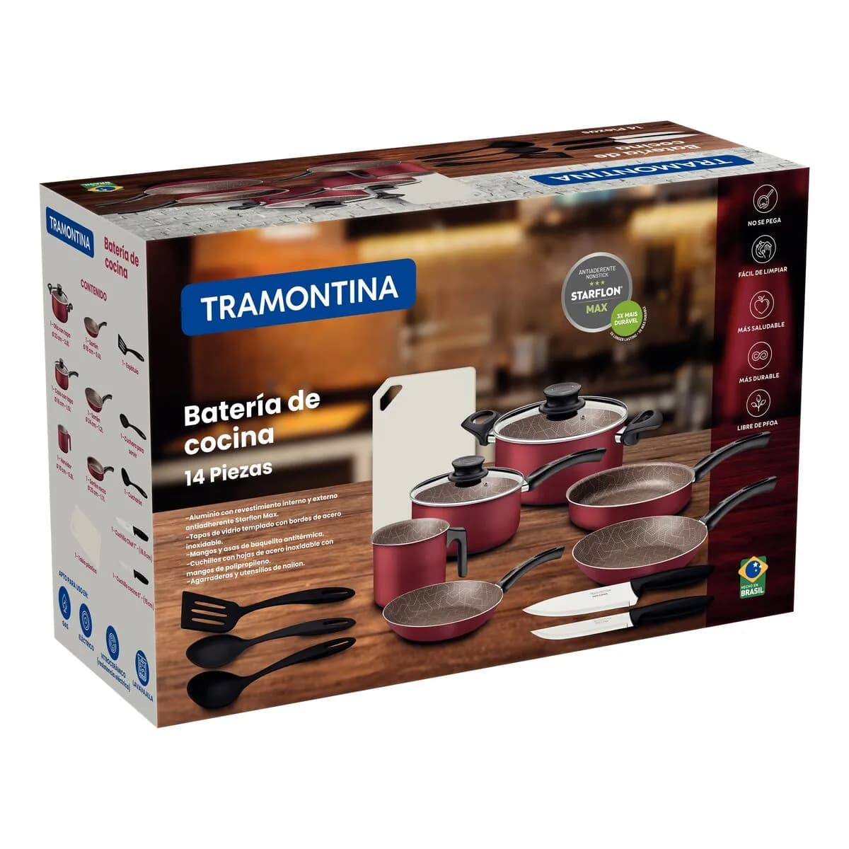 Juego De Ollas Tramontina Bateria Paris Teflon Antia 14 Pz Rojo — imagen 2 de 2