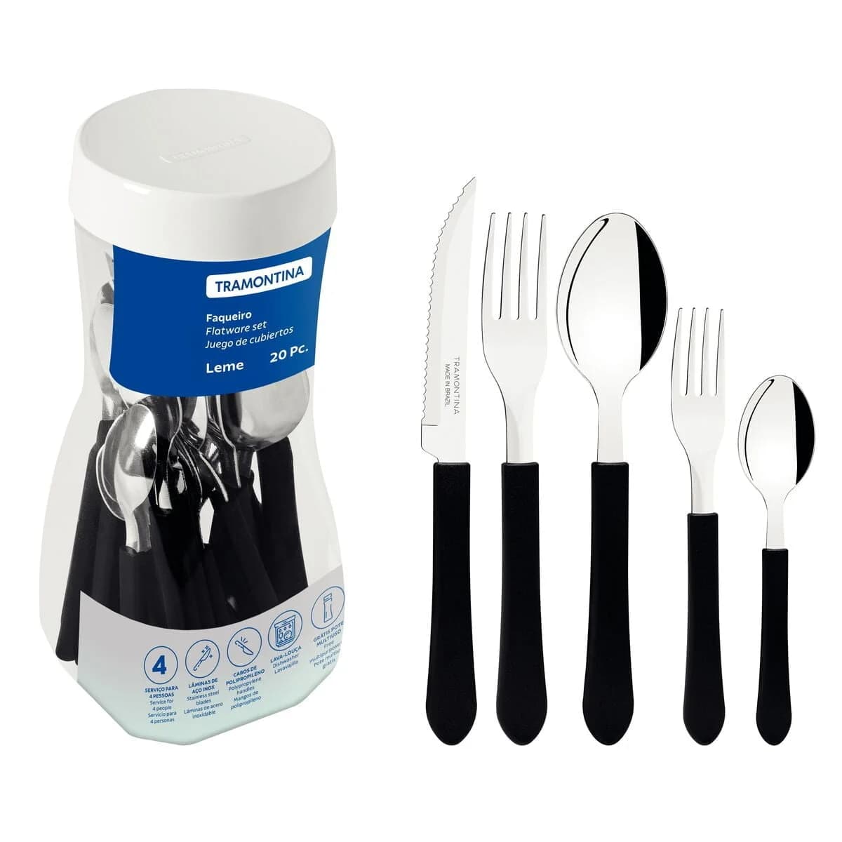 Juego De Cubiertos Tramontina 20 Piezas Leme Acero Inox — imagen 2 de 4