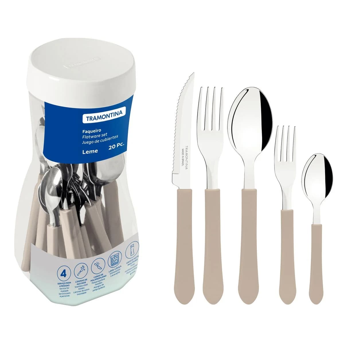 Juego De Cubiertos Tramontina 20 Piezas Leme Acero Inox — imagen 3 de 4