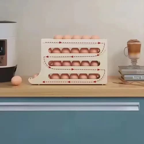 Huevera Plástica Diseño Deslizante Organizador 4 Niveles Beige — imagen 4 de 5