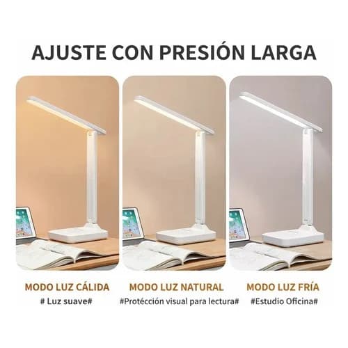 Lámpara Led Escritorio Inalámbrica Usb Táctil 3 Tonos — imagen 5 de 5