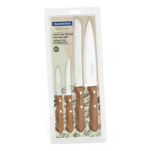 Juego De 4 Cuchillos Tramontina Dynamic Acero Inoxidable Mango Madera — imagen 1 de 5