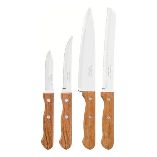 Juego De 4 Cuchillos Tramontina Dynamic Acero Inoxidable Mango Madera — imagen 4 de 5