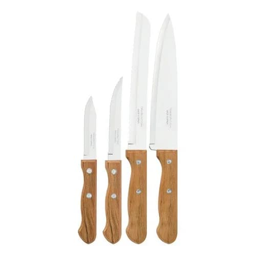 Juego De 4 Cuchillos Tramontina Dynamic Acero Inoxidable Mango Madera — imagen 2 de 5