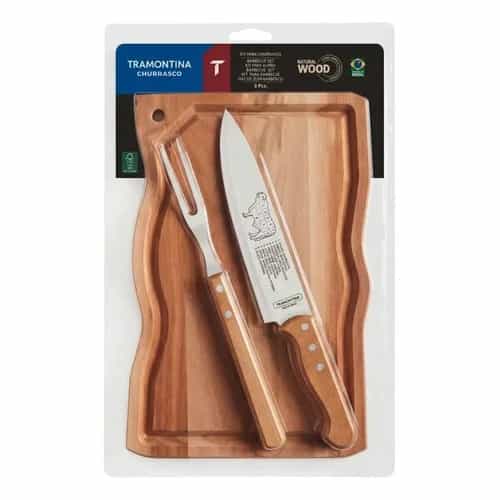 Set Parrillero Tramontina Churrasco Acero Inoxidable Con Tabla Y Cuchillo