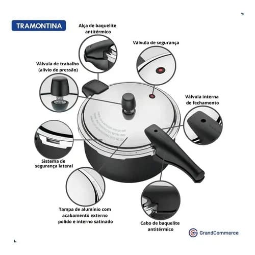 Olla A Presión Tramontina Vancouver 24 Cm 6 L Negra — imagen 8 de 9