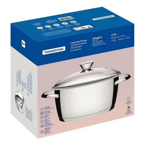 Cacerola Profunda Tramontina Allegra Inoxidable 24 Cm 5,7 L — imagen 2 de 3