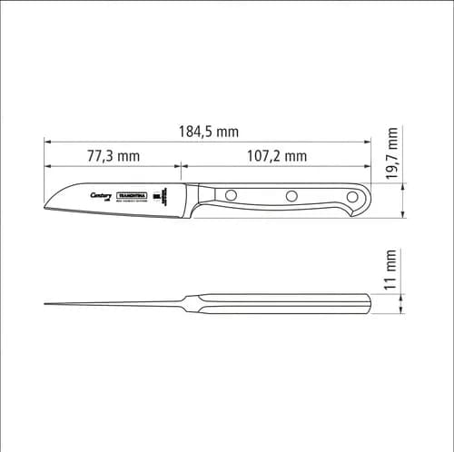 Cuchillo Para Verduras Tramontina Century Acero Inoxidable Negro — imagen 2 de 2