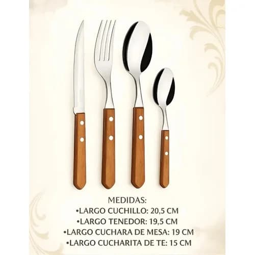 Juego De Cubiertos Tramontina Dynamic Mango De Madera X24 Piezas — imagen 5 de 10