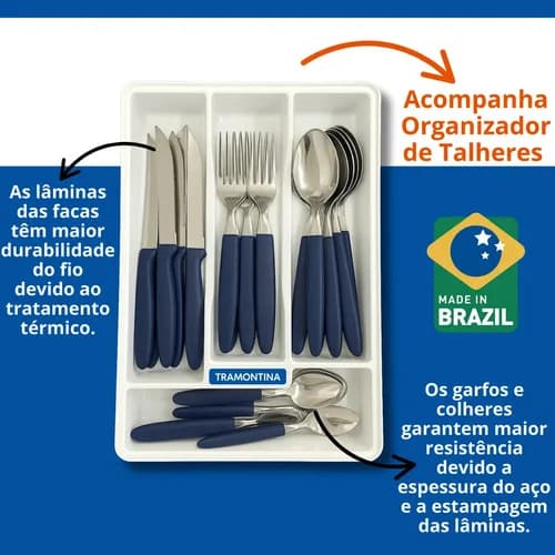 Juego De Cubiertos Tramontina Ipanema Acero Inoxidable 25 Piezas Azul — imagen 6 de 8