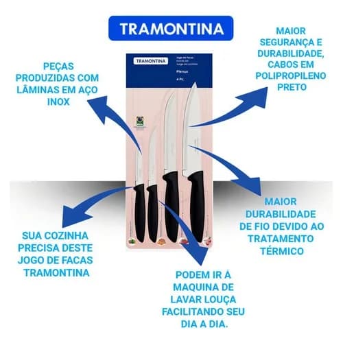 Juego De Cuchillos Tramontina Plenus Para Asado 4 Piezas Negro — imagen 3 de 6