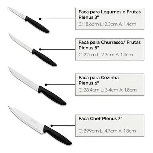 Juego De Cuchillos Tramontina Plenus Para Asado 4 Piezas Negro — imagen 5 de 6