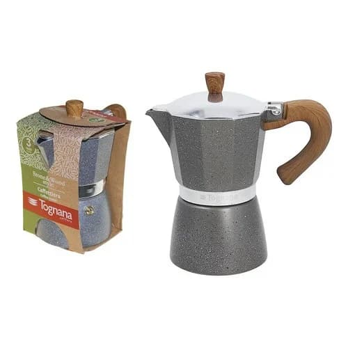 Cafetera Italiana Tognana Stone Wood Style Aluminio 3 Tazas Gris