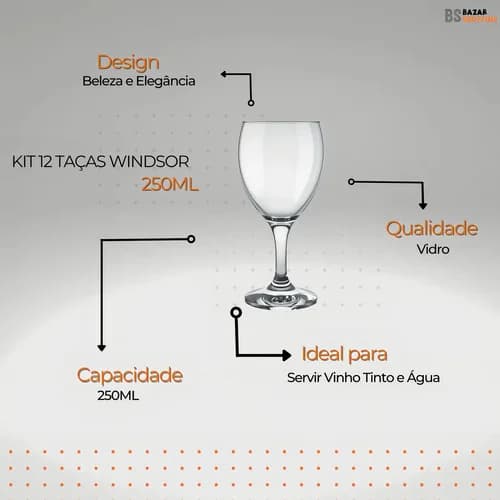 Copas Vino Tinto Nadir Windsor Vidrio 250 Ml X12 Unidades — imagen 4 de 10
