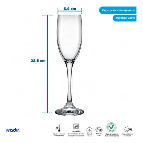 Copas Flauta De Champagne Nadir Barone Vidrio 190 Ml X12 Unidades — imagen 4 de 12