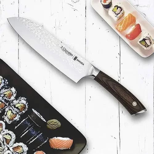 Cuchillo Santoku 3 Claveles Sakura 17,5 Cm Mango De Madera — imagen 4 de 5