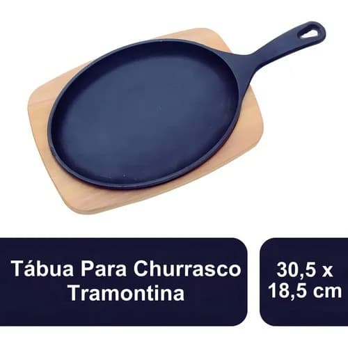 Plancha oval con mango de hierro fundido Tramontina Mix Grill con base de madera — imagen 2 de 3