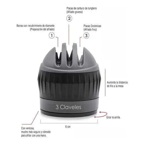 Afilador De Cuchillos 3 Claveles Con Ventosa — imagen 9 de 9