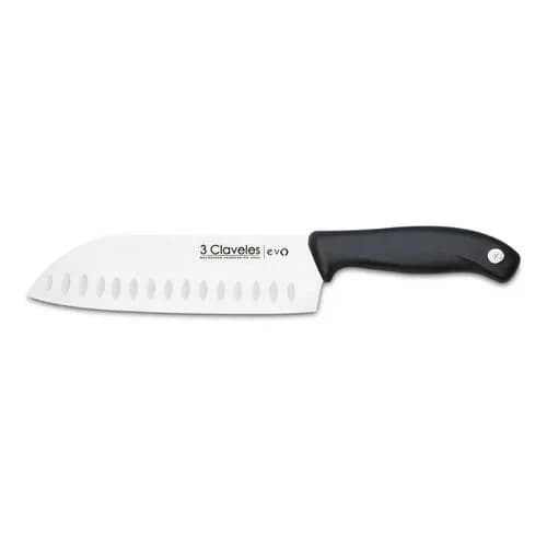 Cuchillo Santoku 3 Claveles Estriado 18 Cm Acero Inoxidable Negro