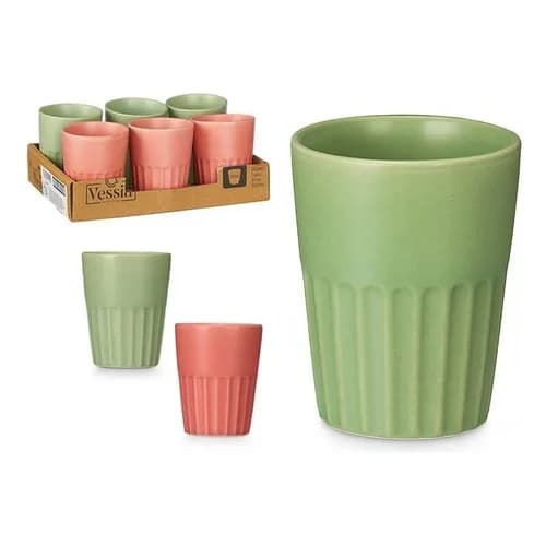 Vaso Para Café De Cerámica 300 Ml Verde / Coral — imagen 1 de 5
