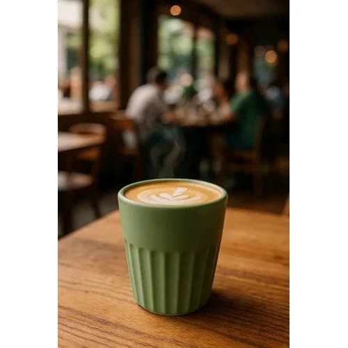 Vaso Para Café De Cerámica 300 Ml Verde / Coral — imagen 4 de 5