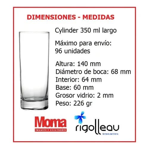 Set 12 Vasos Fernet Cylinder Nadir 350 Ml — imagen 6 de 9