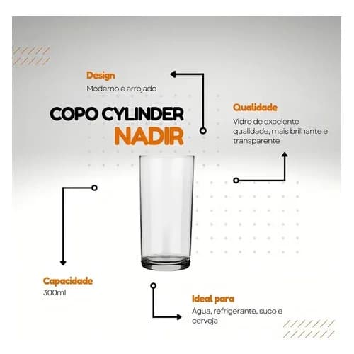Vaso Refresco Nadir Cylinder Vidrio 300 Ml Set X24 — imagen 4 de 9