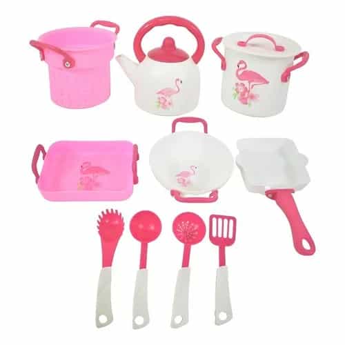Juego De Cocina Infantil Juguete 10 Piezas Blanco Y Rosa