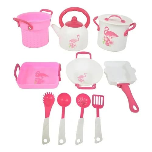 Juego De Cocina Infantil Juguete 10 Piezas Blanco Y Rosa — imagen 1 de 2
