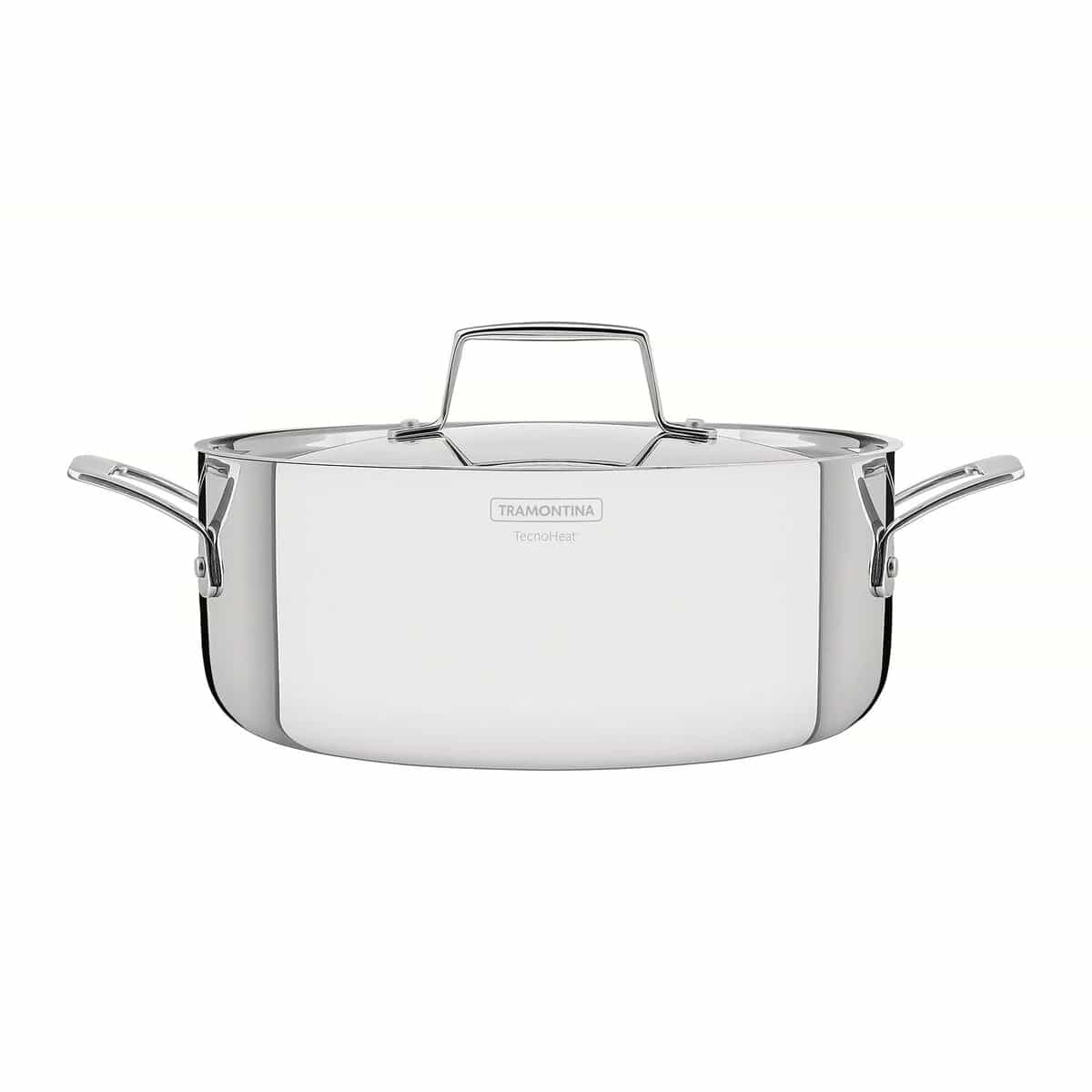 Cacerola Tramontina Grano Triple Fondo 24 cm 4,7 L Acero Inoxidable con Tapa y Asas — Apta Inducción