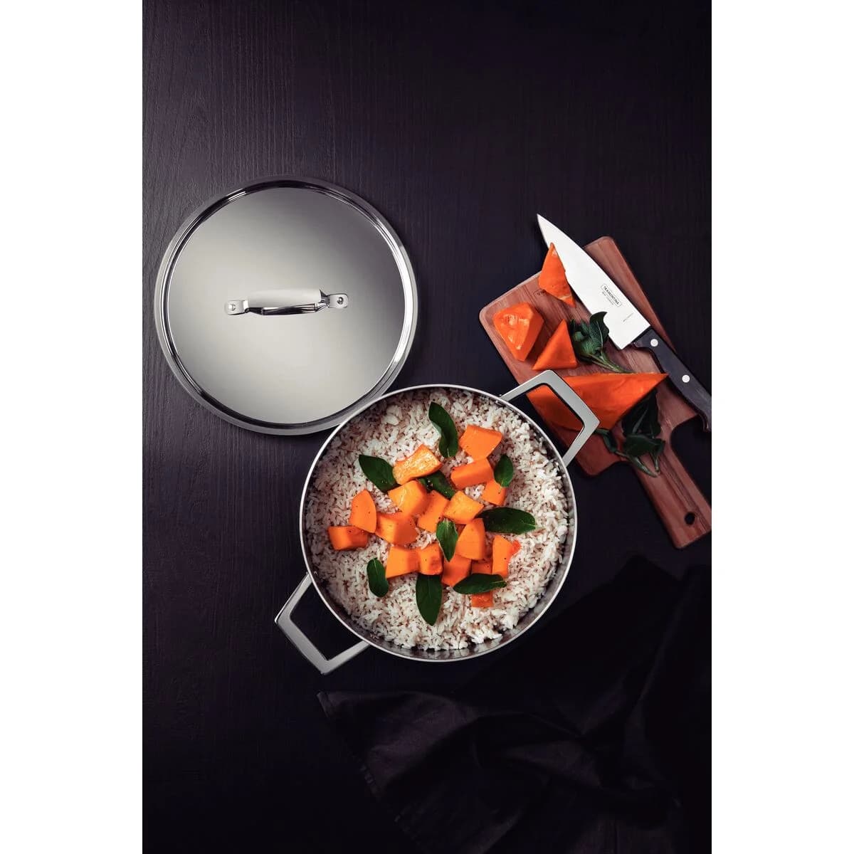 Cacerola Tramontina Grano Honda Triple Fondo 20 cm 3,8 L Acero Inoxidable con Tapa y Asas — Apta Inducción — imagen 7 de 8