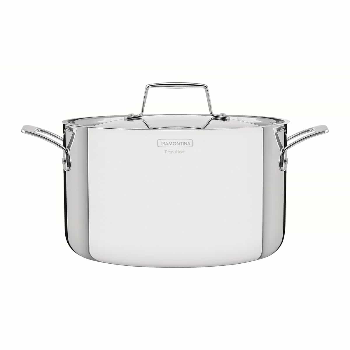 Cacerola Honda Tramontina Grano Triple Fondo 24 cm 5,8 L Acero Inoxidable con Tapa — Apta Inducción