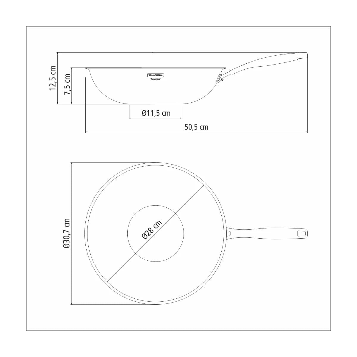 Wok Tramontina Grano Cuerpo Triple 28 cm 3,4 L Acero Inoxidable 18/10 — Apto Inducción — imagen 3 de 8