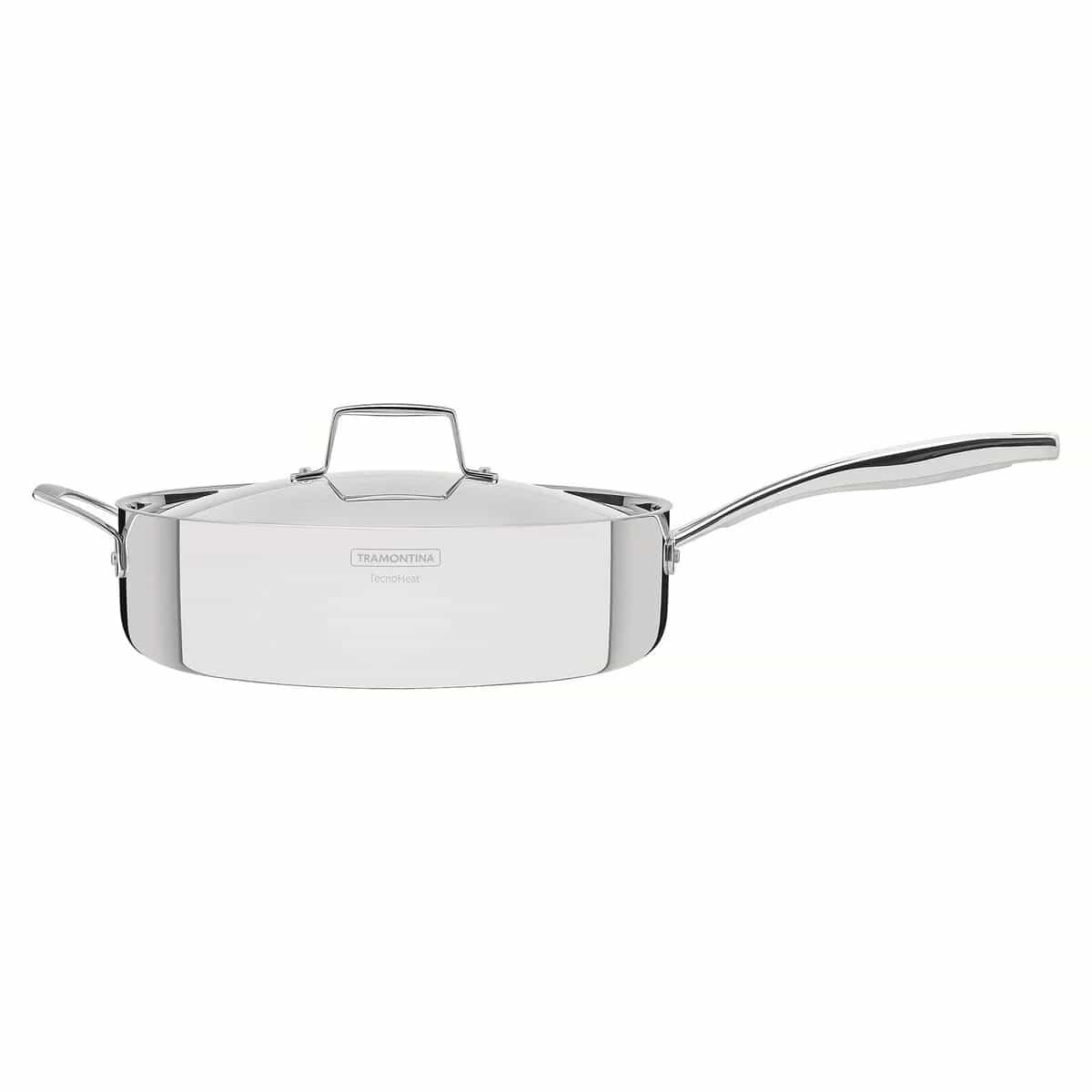 Sartén Honda Tramontina Grano con Tapa 30 cm 5,6 L — Triple Fondo Acero Inoxidable, Apta Inducción