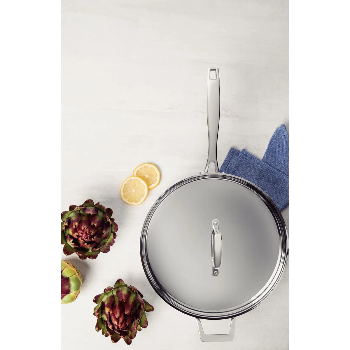 Sartén Honda Tramontina Grano con Tapa 30 cm 5,6 L — Triple Fondo Acero Inoxidable, Apta Inducción — imagen 7 de 8