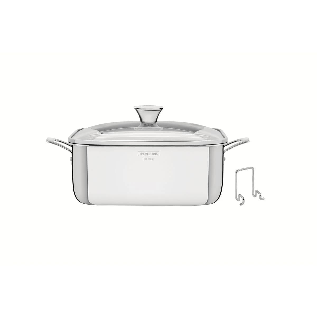 Olla Tramontina Grano Cuadrada Triple Fondo 26 cm 7,3 L de Acero Inoxidable con Tapa de Vidrio — Apta para Inducción — imagen 1 de 8