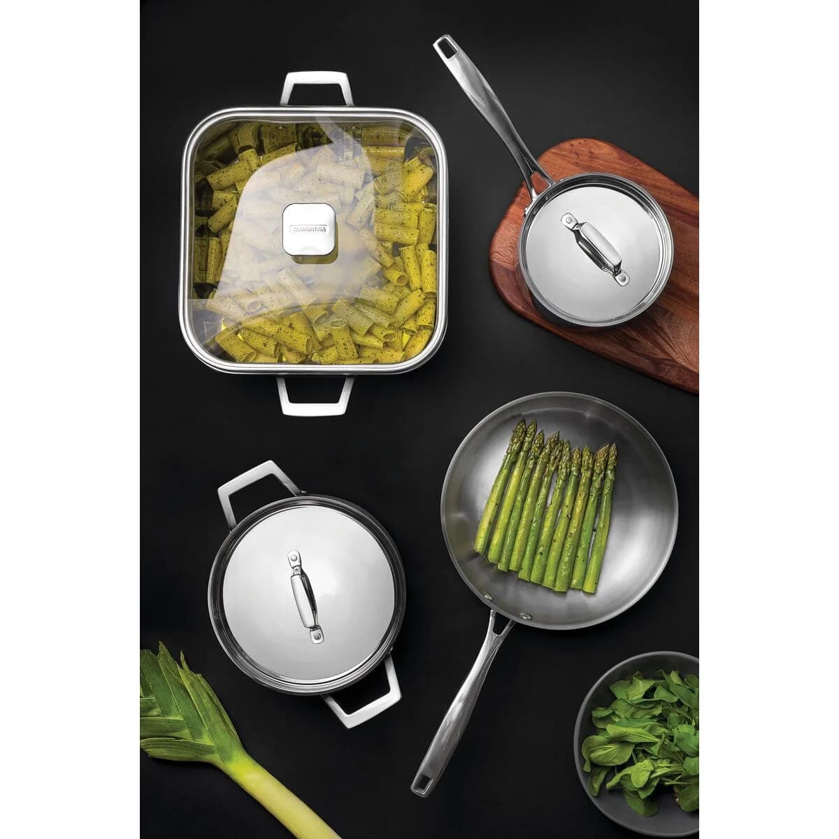 Olla Tramontina Grano Cuadrada Triple Fondo 26 cm 7,3 L de Acero Inoxidable con Tapa de Vidrio — Apta para Inducción — imagen 7 de 8