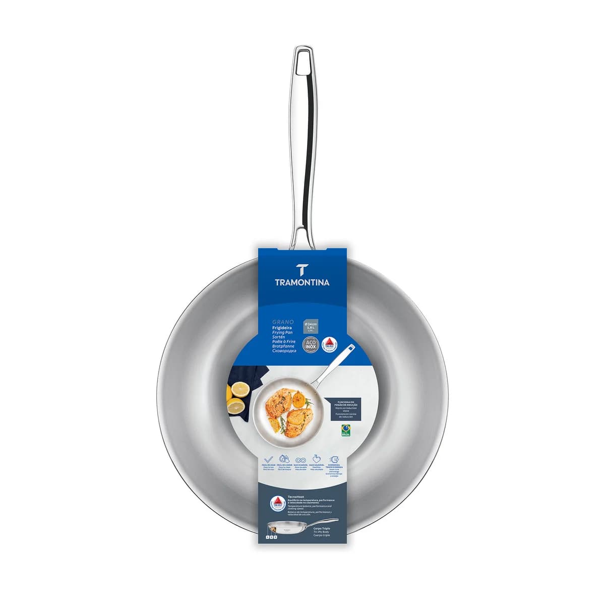 Sartén Tramontina Grano Triple Fondo 24 cm 1,8 L Acero Inoxidable 18/10 — Apta Inducción — imagen 2 de 3