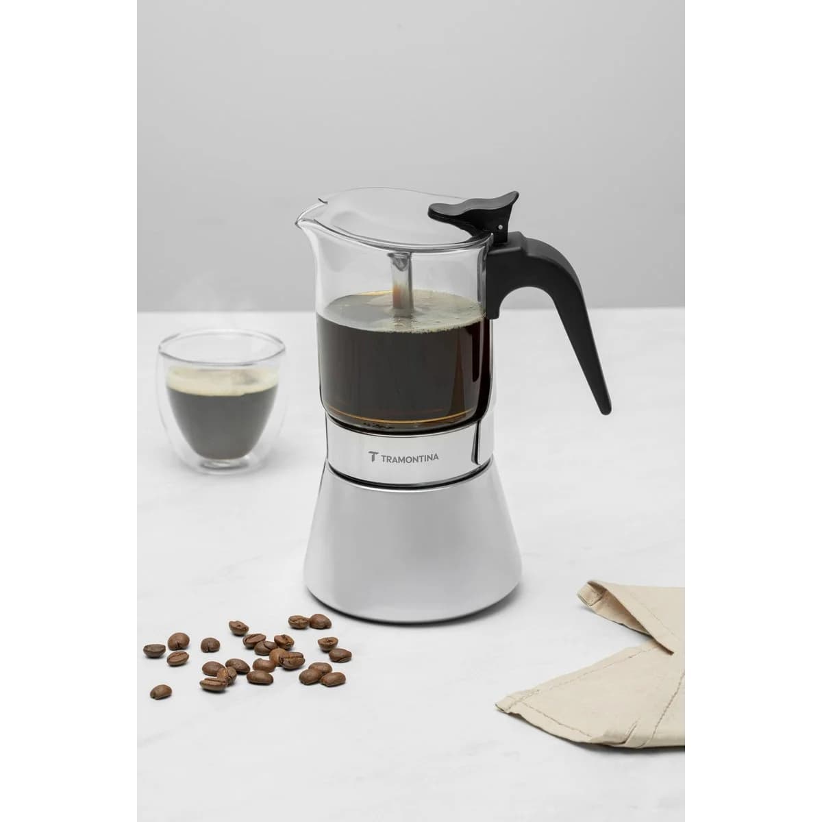 Cafetera italiana Tramontina Chá e Café de acero inoxidable y vidrio 300 ml para inducción — imagen 3 de 5