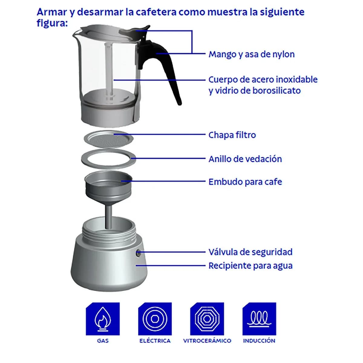 Cafetera italiana Tramontina Chá e Café de acero inoxidable y vidrio 300 ml para inducción — imagen 4 de 5